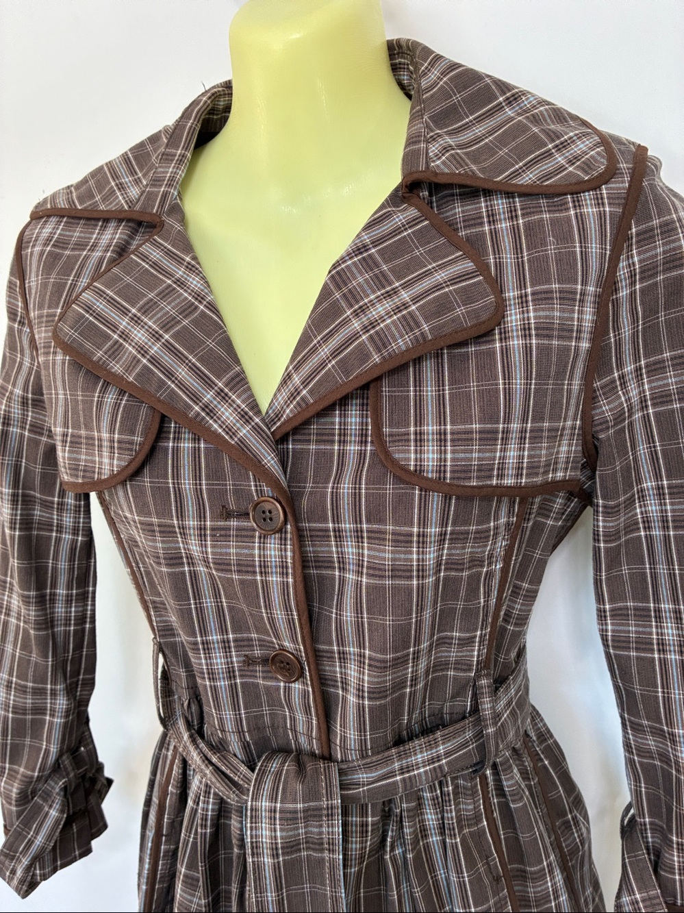 BCBGMaxAzria Trench Coat"Adele" Plaid Coat Excellent Vintage Condition XS - Picture 2 of 8